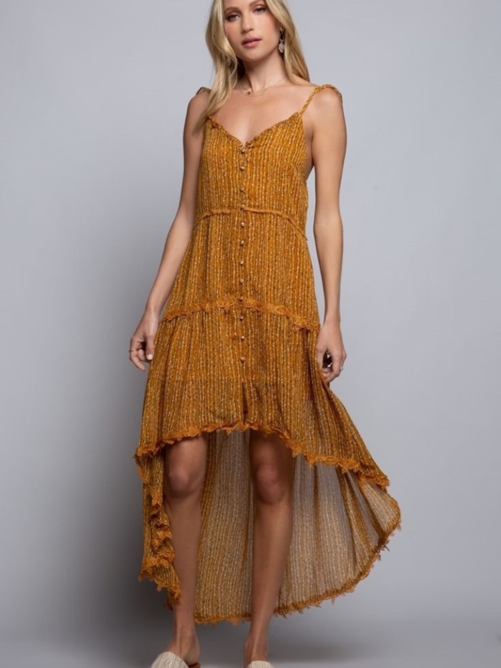 POL Gold High Low Dress